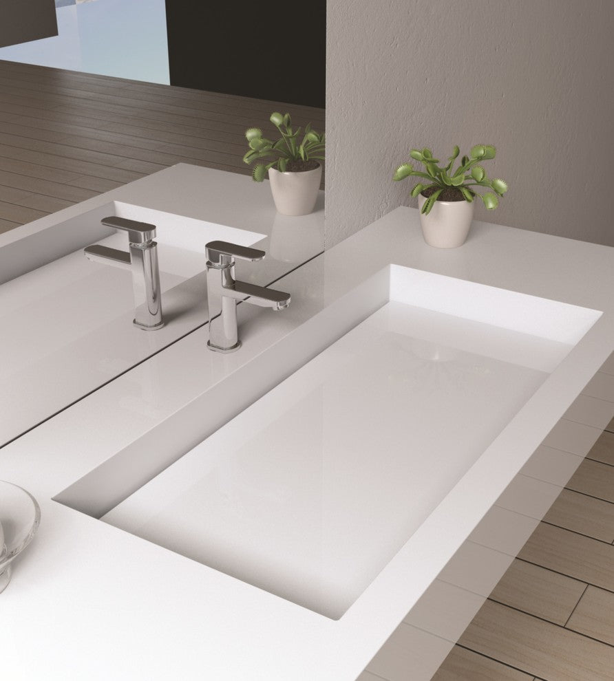 ADM Large Rectangular Wall Mounted Sink, White, 47", Matte White