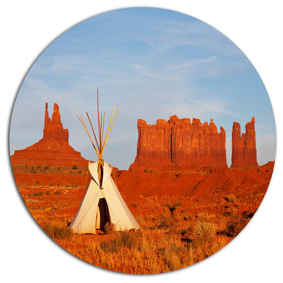 Tent In Monument Valley, Landscape Large Disc Metal Wall Art, 23"