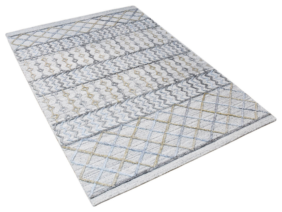 HAND WOVEN FLAT WEAVE KILIM POLYESTER RUG-Rectangle,Gray Multicolor,Contemporary, [Rectangle] 4'x6'