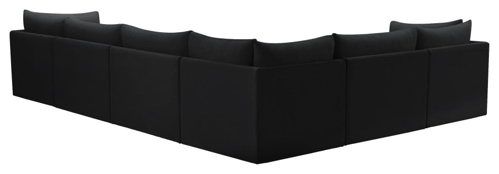 Jacob Velvet Upholstered 6-Piece L-Shaped Modular Sectional, Black