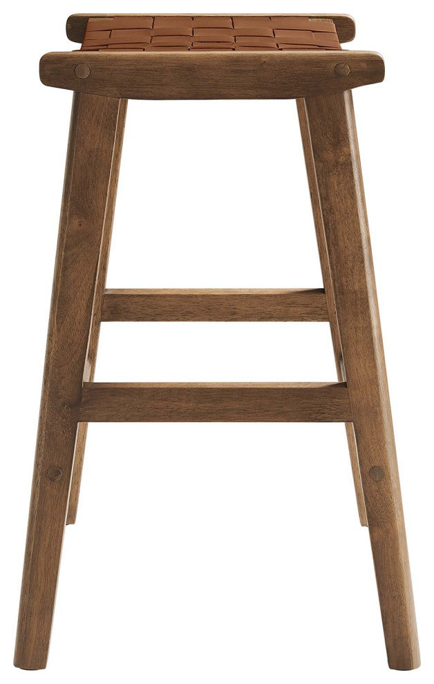 Saoirse Faux Leather Wood Counter Stool - Set of 2 - Walnut Brown