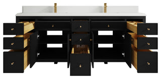 Sonoma 84 Double Sink Reeded Bath Vanity in Black 1.5" White Quartz