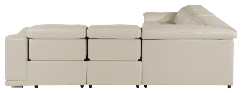 Federico 5-Piece L-Shaped Top Grain Italian Leather Sectional, Beige