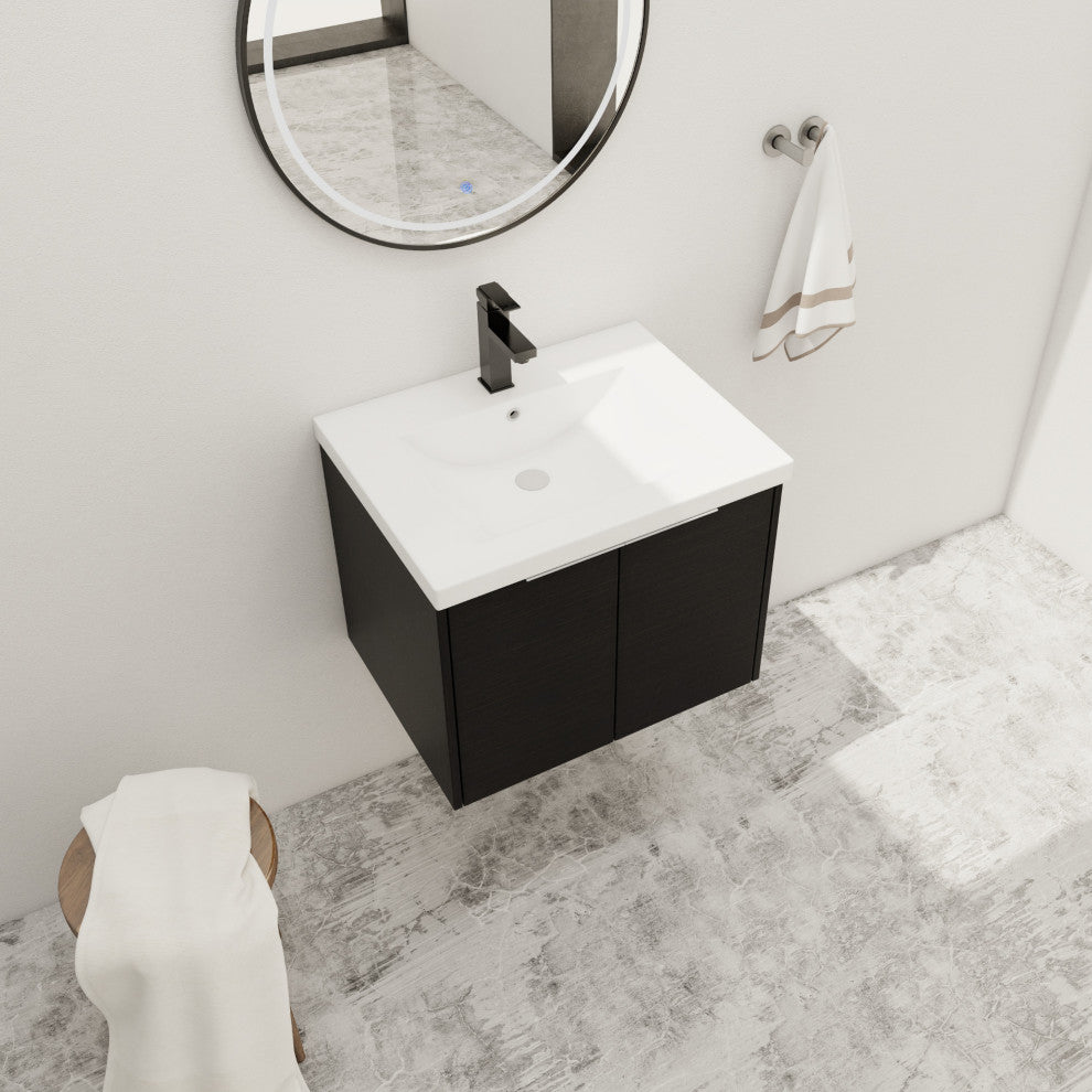 BNK Bathroom Vanity with Resin Sink, Modern Design with Soft Close Doors, Black Chestnut, 24"