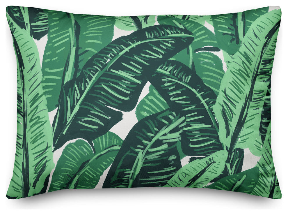 Painted Green Palms Outdoor Throw Pillow, 14x20