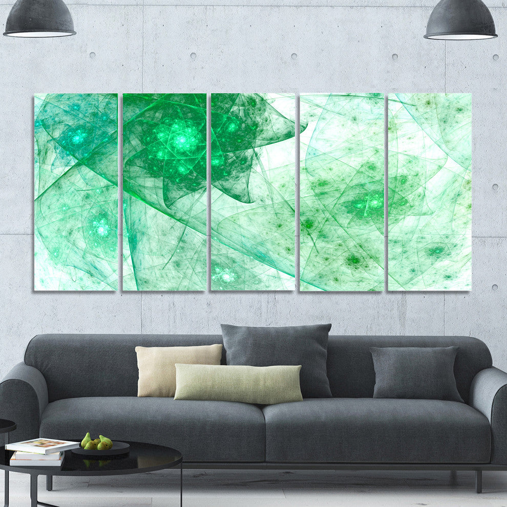 Clear Green Rotating Polyhedron, Abstract Canvas Wall Art, 60"x28", 5 Panels