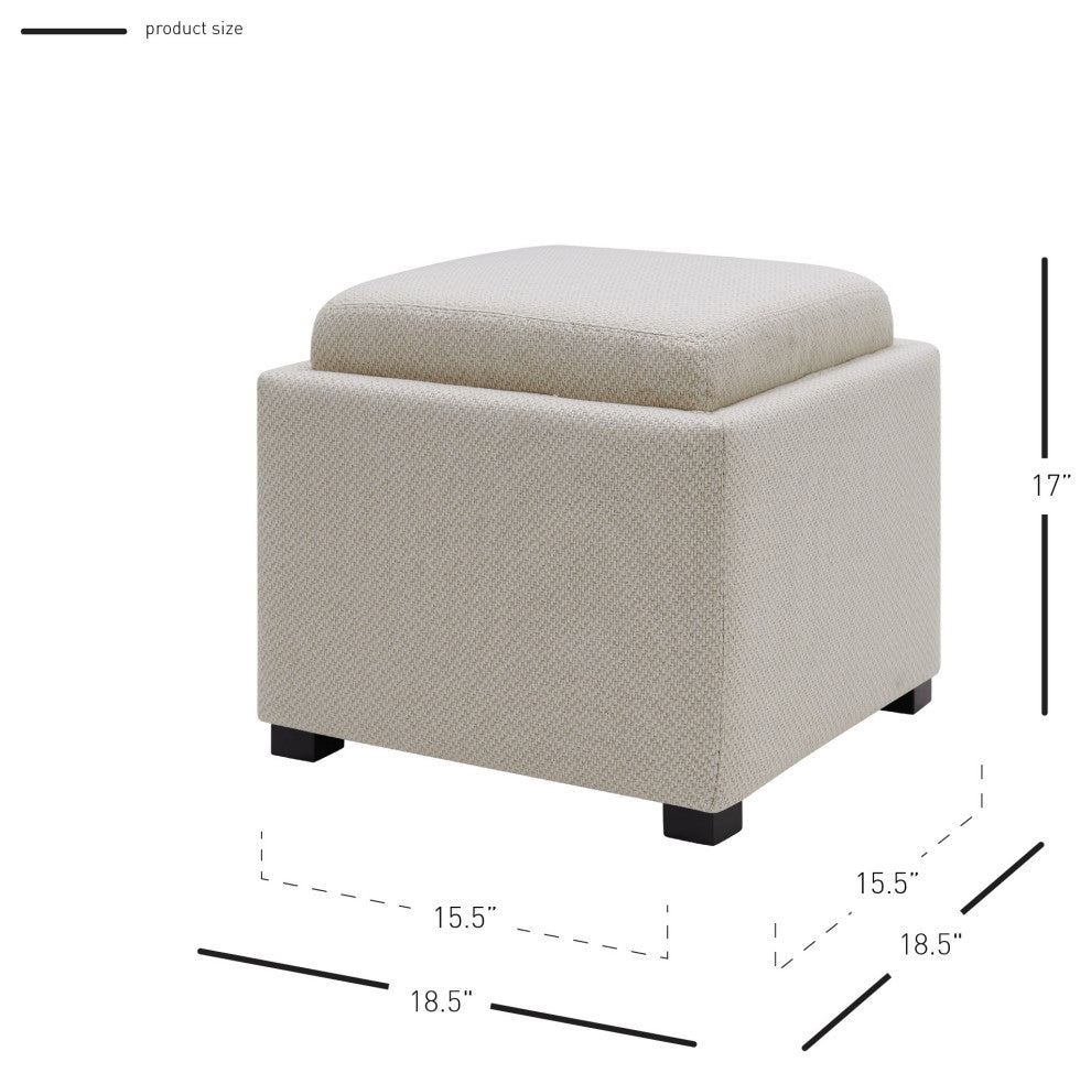 Cameron Square Storage Ottoman w/ tray, Cardiff Cream, Fabric