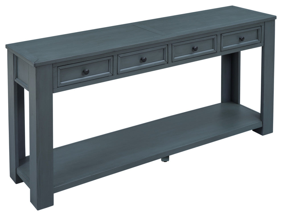 TATEUS 63" Console Table Hallway Sofa Table With Storage Drawers Bottom Shelf, Navy