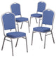 4 Pack Dining Chair, Cushion Seat & Back, Blue Fabric/Silver