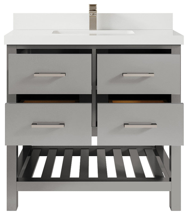 Willow Collections Parker Vanity, Gray, Pure White Quartz, 36"