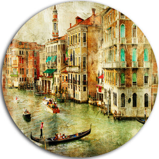 Vintage Venice, Digital Art Landscape Round Wall Art, 36"