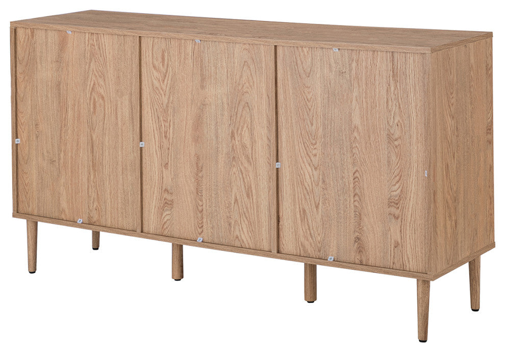 3-doors Modern Sideboard Cabinet With Rattan Design, Oak