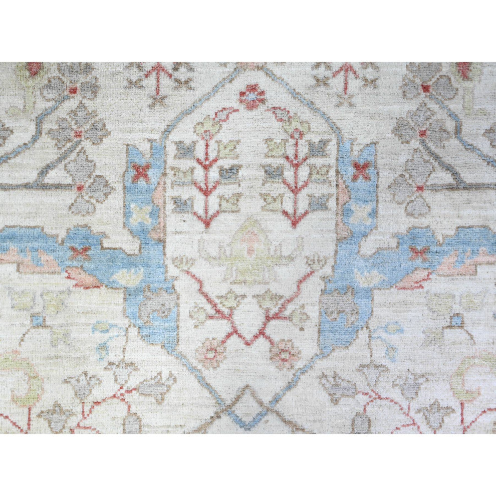 White Ziegler Mahal Hand Knotted Pure Wool Round Oriental Rug, 7'11"x8'