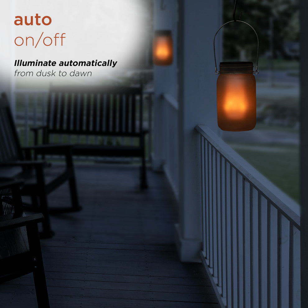 Outdoor Solar Powered Pathway Lantern Flickering LED Light Jars, Set of 2