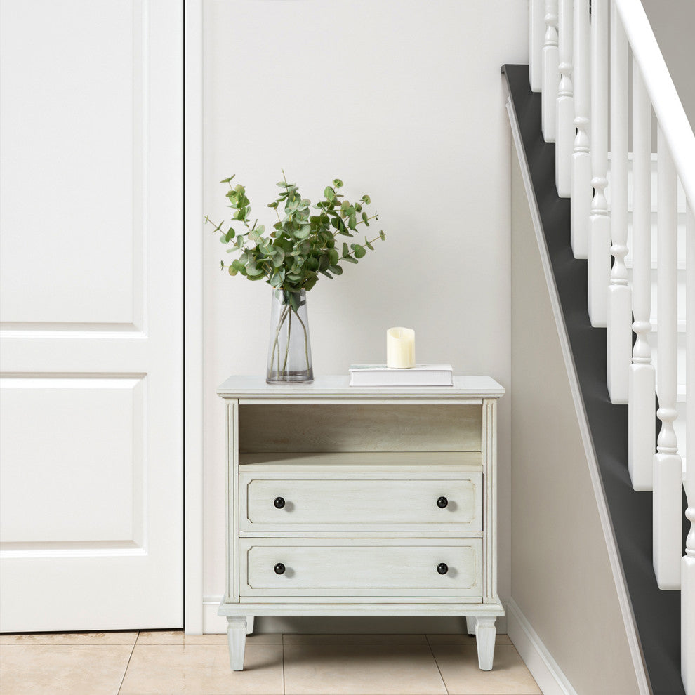 Drawer Solid Wood Nightstand, White, Single