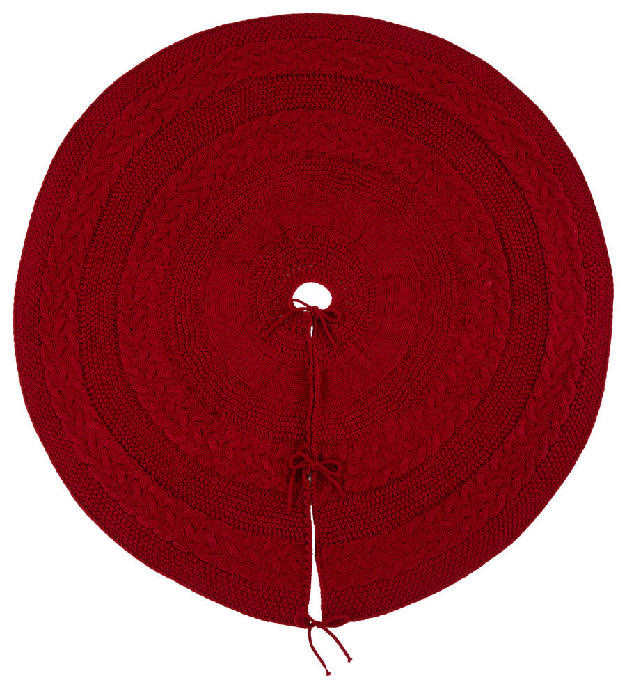 2-Piece Knitted Polyester Christmas Stocking and Tree Skirt, Red