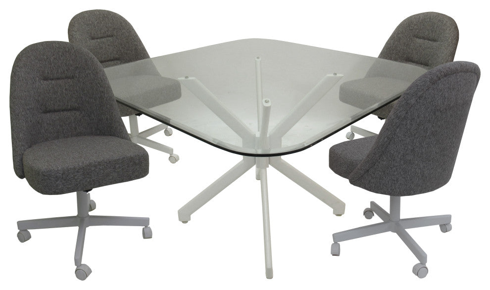 M-235 Dinette Swivel Metal Caster Chairs - Clear Glass, Mojeva Grey - White, Cle