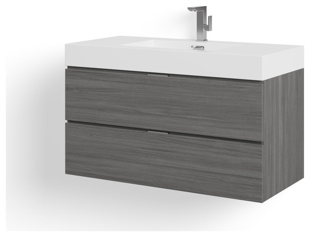 Boutique Bath Vanity, Vulcan Ash Gray, 40", Single Sink, Wall Mount