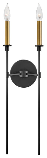 Lark Hux 24" Two Light Tall Sconce, Black + Lacquered Brass