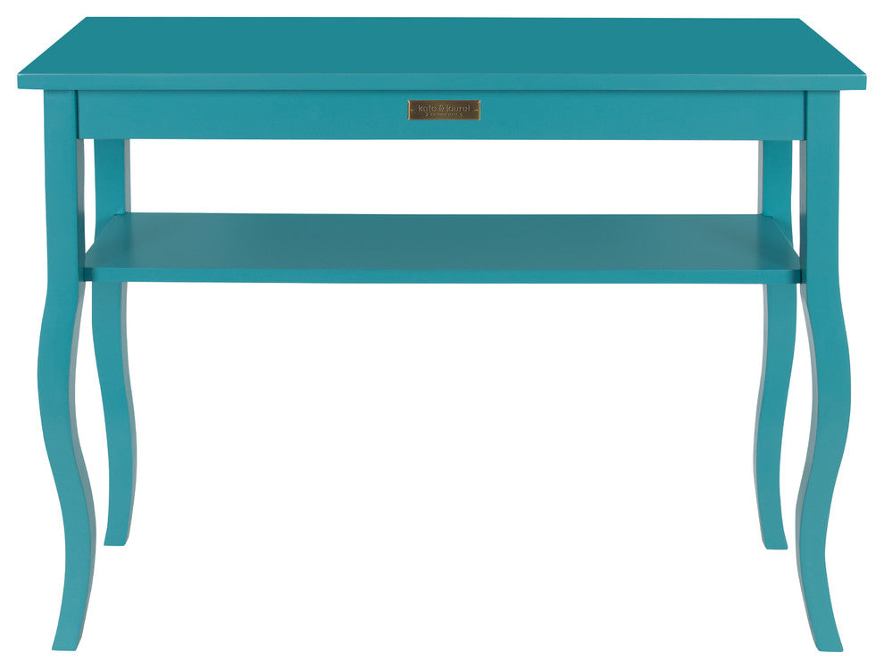 Kate and Laurel Lillian Wood Console Table, Curved Legs and Shelf, Teal