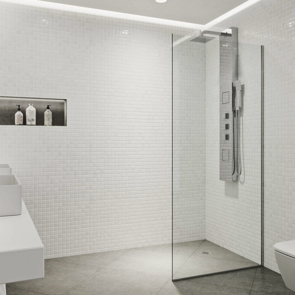 VIGO Zenith Frameless Fixed, Chrome, Shower Screen, 34" W X 74" H, Clear Glass