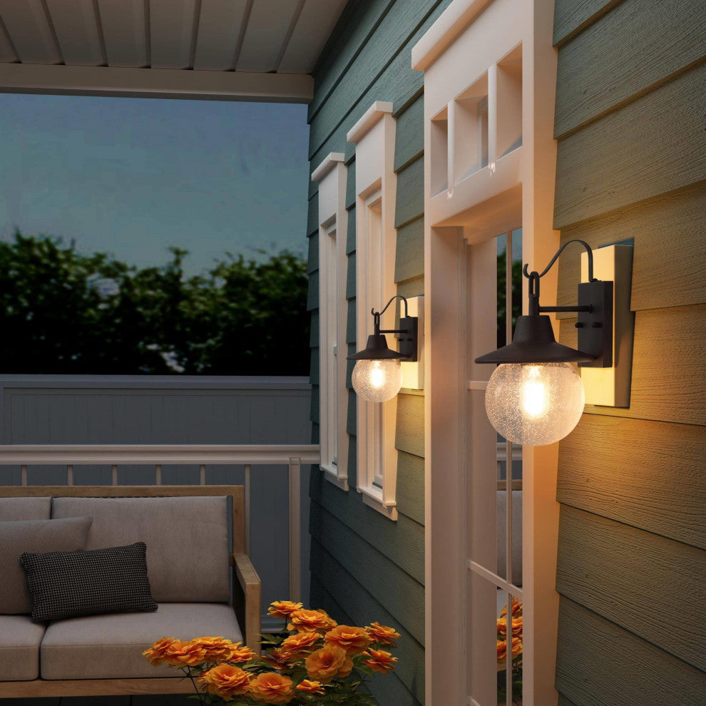 1-Light Antique Bronze/Seeded Glass Farmhouse Mini Outdoor Pendant Light Rusty