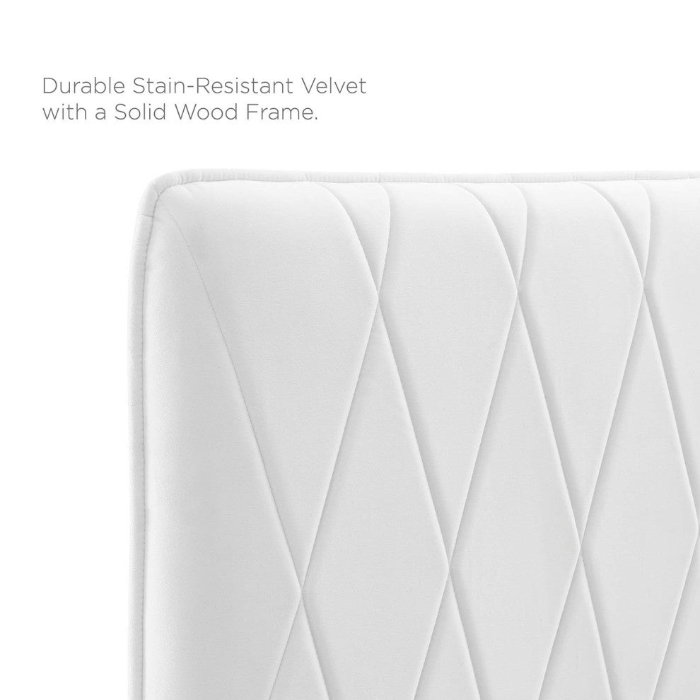 Platform Bed Frame, King Size, Velvet, White, Modern Contemporary, Bedroom