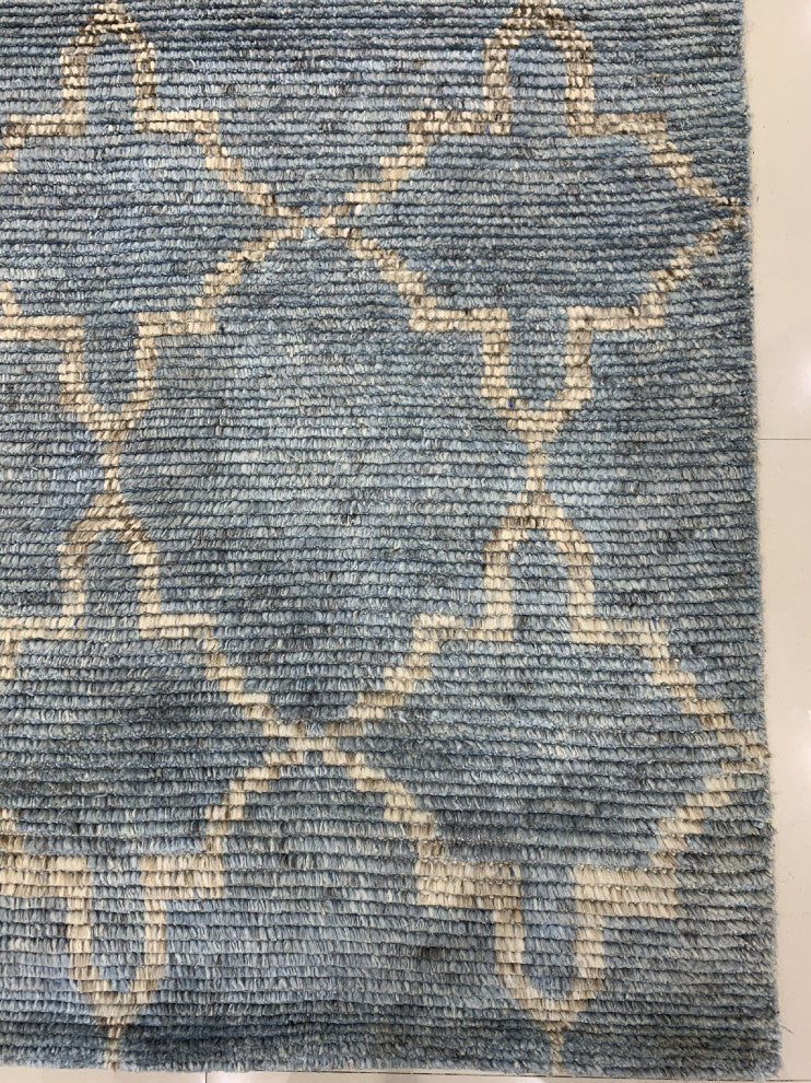 BLUE / SILVER Contemporary Tiled Agra Area Rug