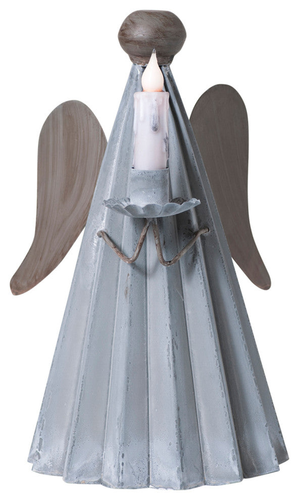 Angel Candle Holder, Weathered Zinc