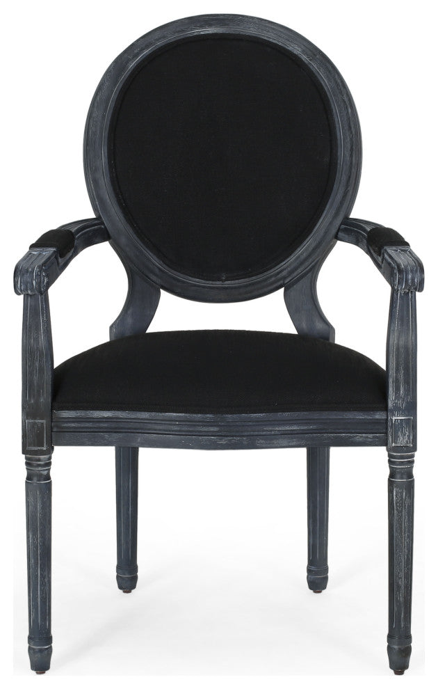 Bryan French Country Fabric Upholstered Wood 5-Piece Circular Dining Set, Gray/Black