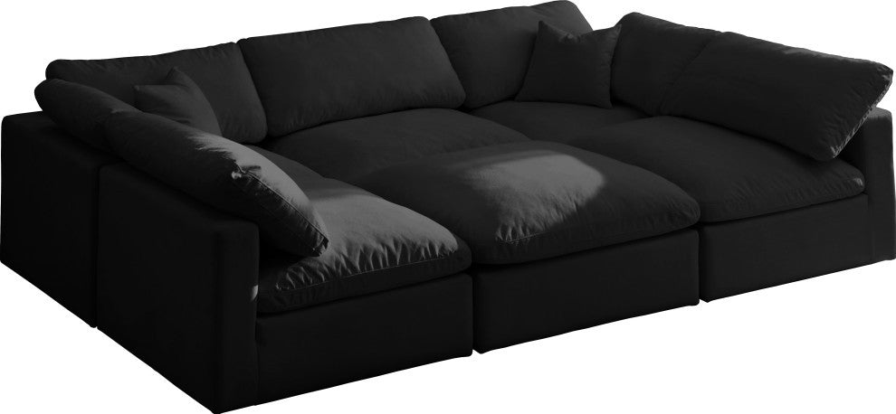 Plush Velvet / Down Standard Comfort 6-Piece U-Shaped Modular Sectional, Black