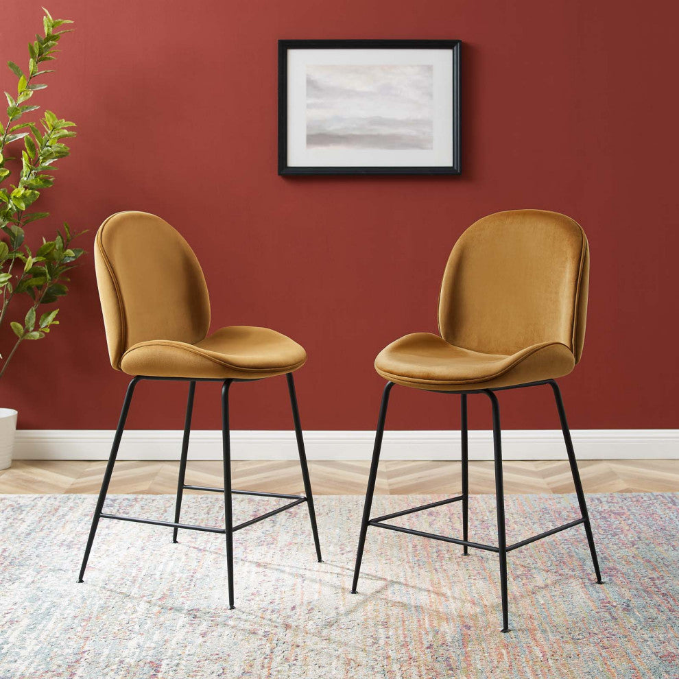 Counter Stool Chair, Velvet, Metal, Brown, Modern, Bar Cafe Bistro Restaurant