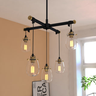 Kassidy 5L Adjustable Chandelier Black and Natural Brass