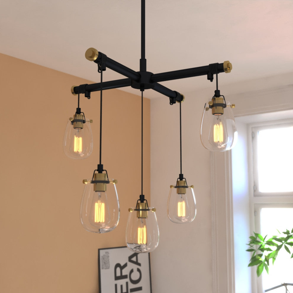 Kassidy 5L Adjustable Chandelier Black and Natural Brass