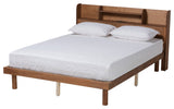 Mid-Century Modern Walnut Brown Finished Wood Queen Size Platform Bed Frame