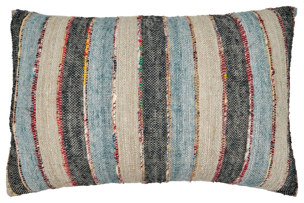 Throw Pillow With Striped Design, Multi, 16"x24", Down Filled
