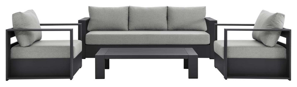 Lounge Sectional Sofa Chair Table Set, Gray, Aluminum, Modern, Outdoor