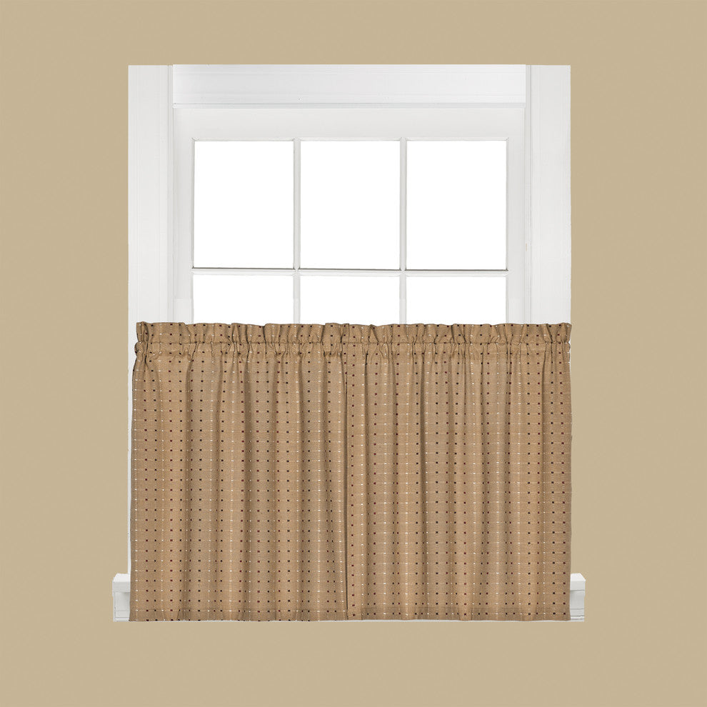 Hopscotch Tan Kitchen Curtain, 36" Tier