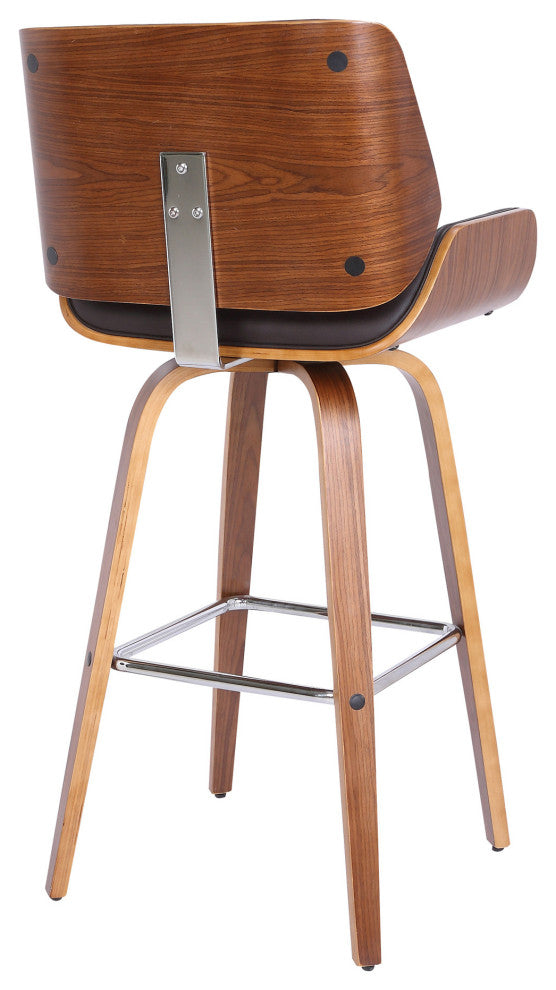 26" Brown Faux Leather Wooden Base Bar Stool