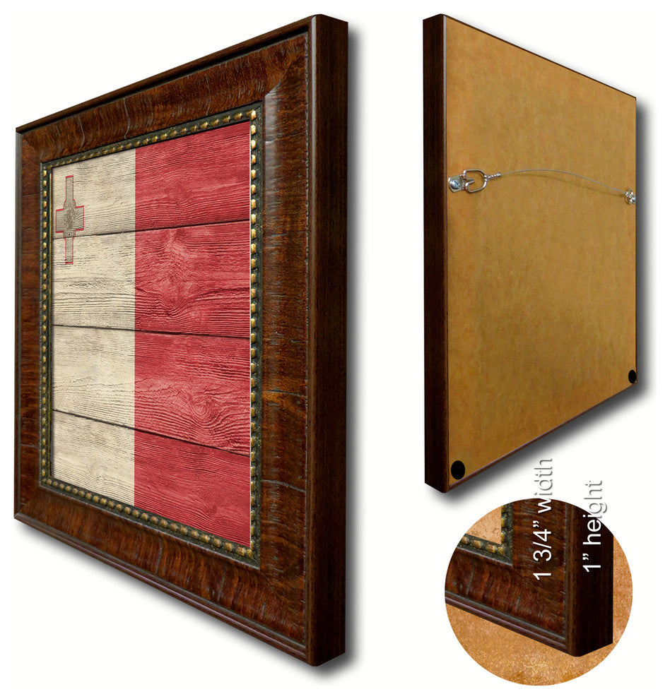 Malta Country Textured Flag Print With Brown Gold Frame, 19"X27"