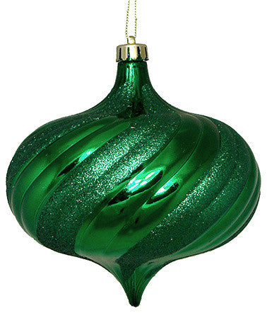 Glitter Swirl Shatterproof Onion Christmas Ornaments, Shiny Green, Set of 4
