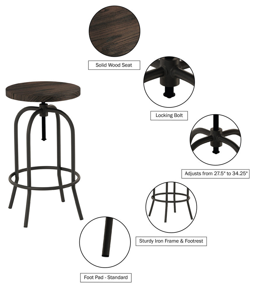 Lavish Home Swivel Bar Stool, Adjustable Rounded Frame Barstool