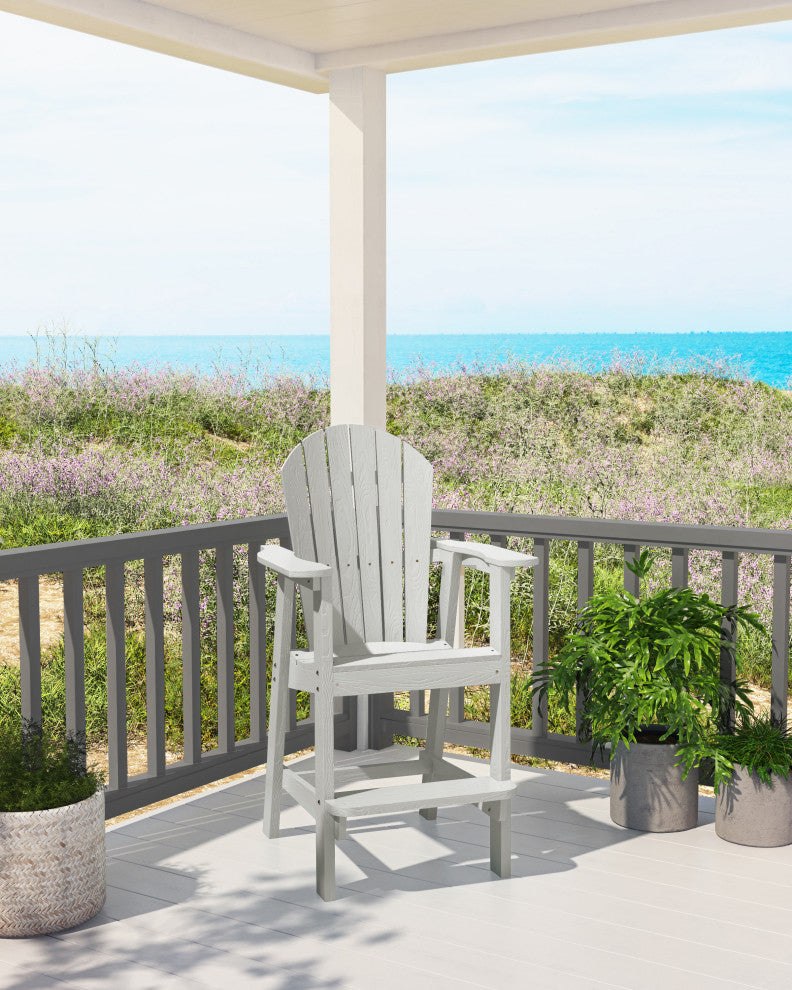 Rustic Adirondack Chairs Outdoor BarStools with Hight Back Design, White