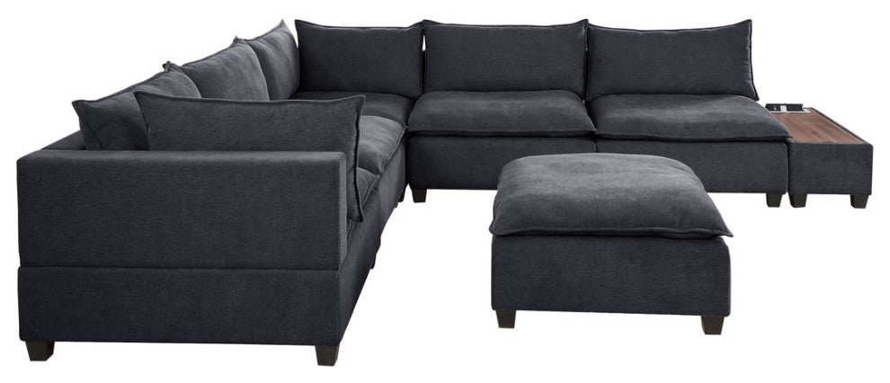 Madison Down Feather Sectional Sofa, Ottoman and USB Storage Console Table, Dark