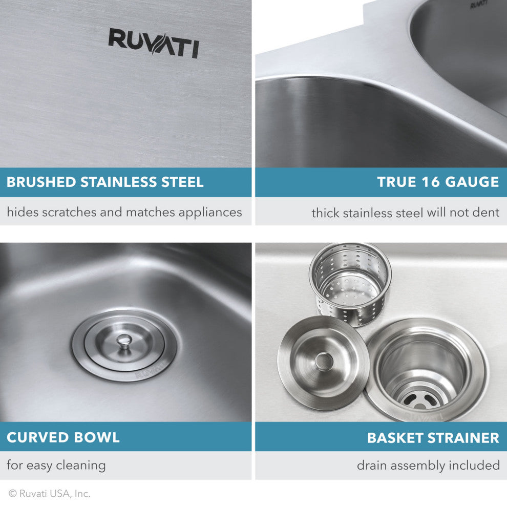 Ruvati RVM4138 16 x 16 inch Undermount 16 Gauge S. Steel Bar Prep Sink