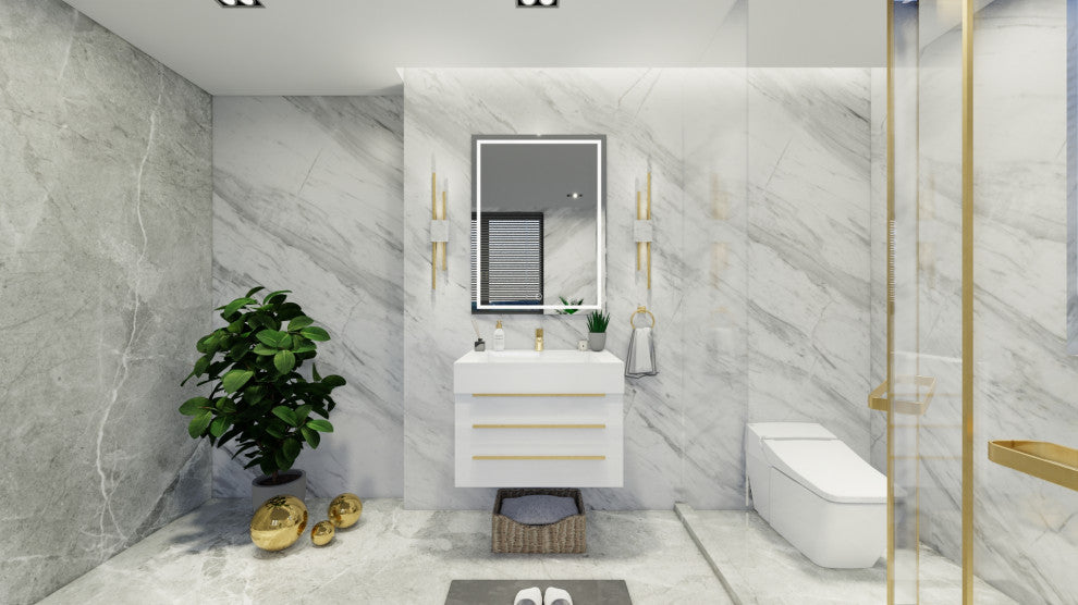 Madison 30" Wall Mounted Vanity with Reinforced Acrylic Sink, High Gloss White
