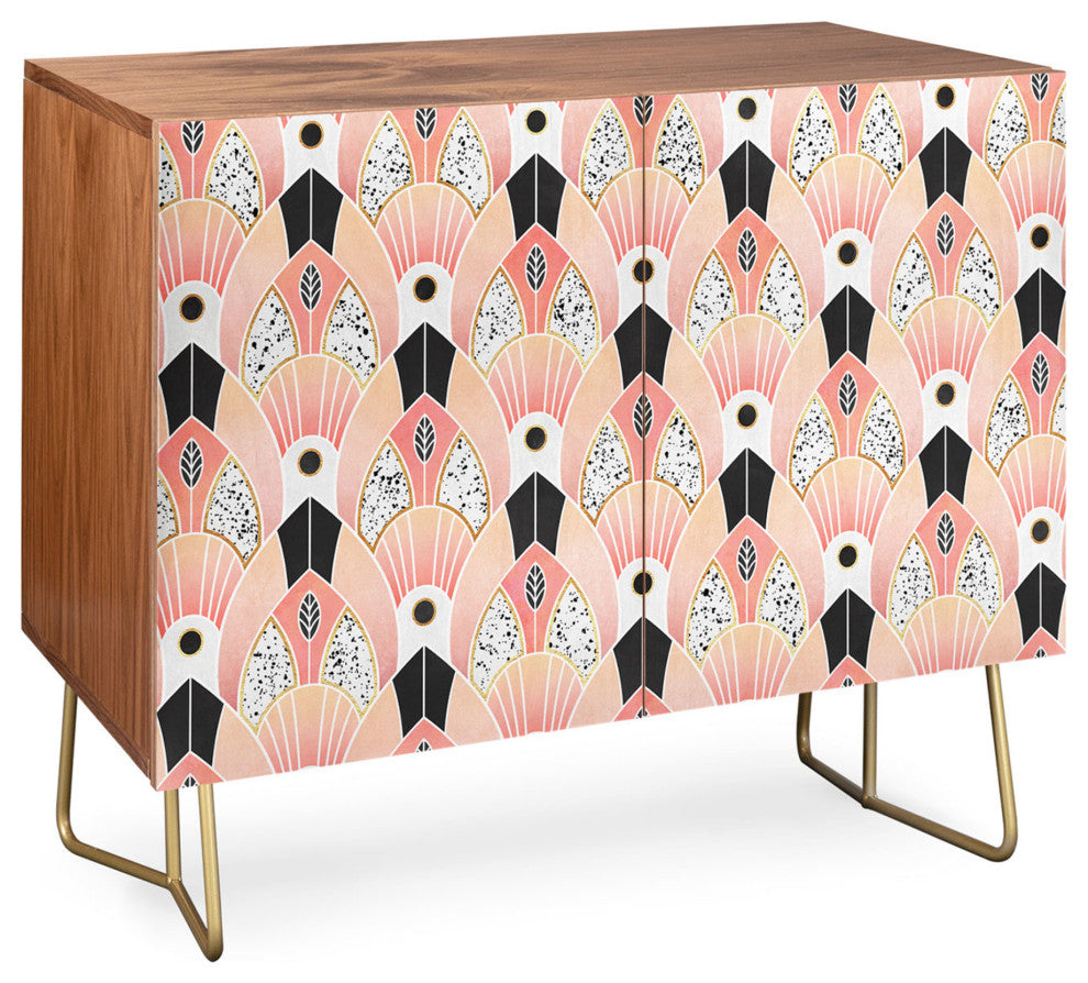 Deny Designs Blush Deco Credenza, Walnut, Gold Steel Legs