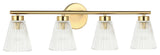 Vienna Vanity, 4-Light, Aged Brass, Clear Ribbed Glass