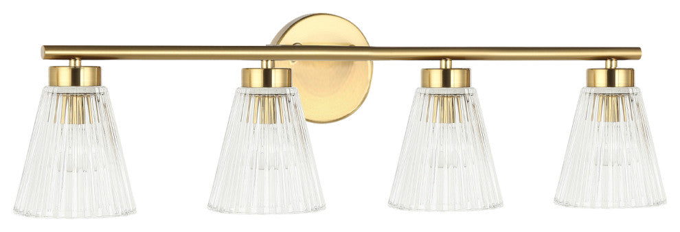 Vienna Vanity, 4-Light, Aged Brass, Clear Ribbed Glass