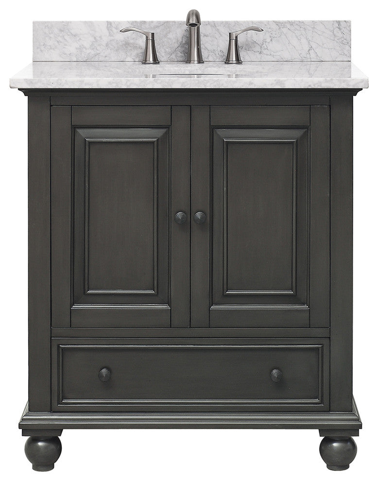 Avanity Thompson 31" Vanity, Charcoal Glaze Finish, Carrera White Marble Top